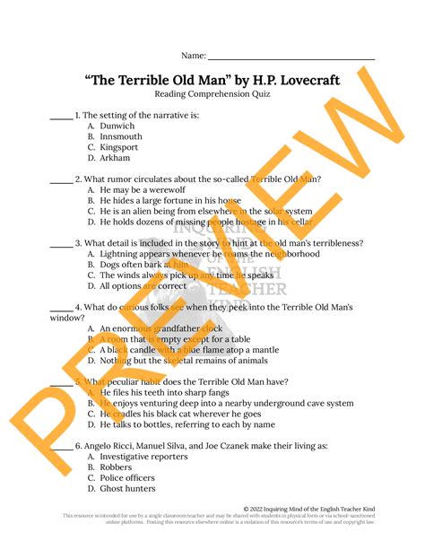 Billy introduces us to two of his favorite stories from past episodes of My Favorite Murder. . The terrible old man mini mock answers
